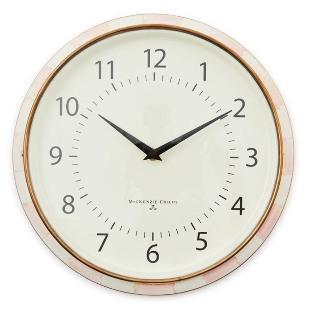 NEW Mackenzie-Childs Rosy Check School Wall Clock 12.25in Chic Pink Home Decor